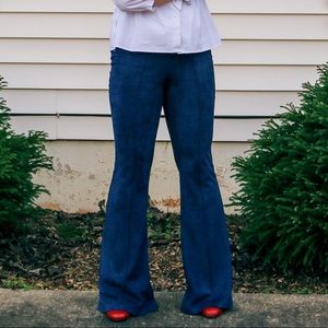 ruche navy suede bell bottom pants
